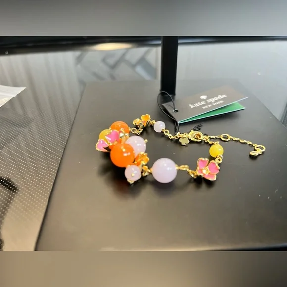 SALE🔥 NIP Kate Spade Freshly Picked Bracelet Pink Orange Yellow Gold Tone - Picture 5 of 15